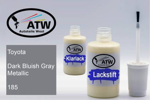 Toyota, Dark Bluish Gray Metallic, 185: 20ml Lackstift + 20ml Klarlack - Set, von ATW Autoteile West.